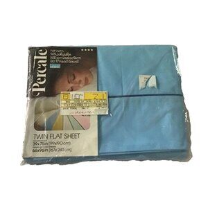 Sky Blue Twin Flat Sheet Percale 180 Thread Count 39x75in (99x190cm) New Vintag